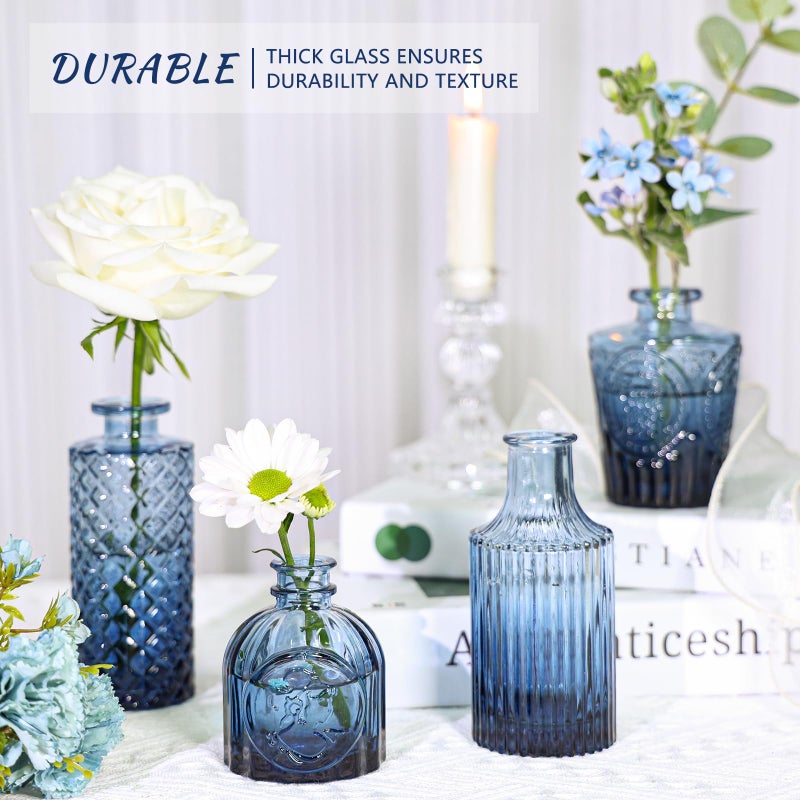 SUPMIND Glass Bud Vase Set of 12, Small Blue Flower Vases for Centerpieces in Bulk, Mini Vintage Vase for Wedding, Home,Table Decoration - Image 4