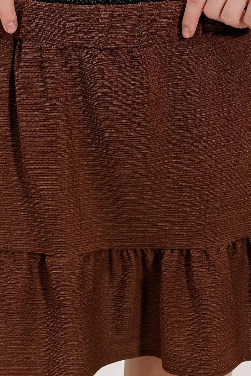 Big Dart Chestnut Brown BDART Textured Mini Knit Skirt with Ruffle Detail for Women | Best Price UAE