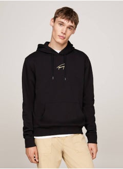 TOMMY JEANS Men's Gold Signature Logo Hoody, Black - Cotton  - Image 1