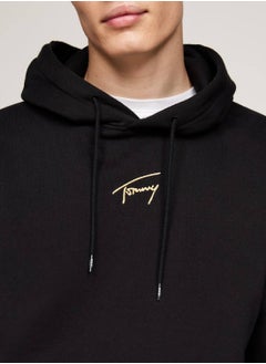 TOMMY JEANS Men's Gold Signature Logo Hoody, Black - Cotton  - Image 4