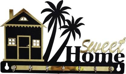 Decorative Wall Key Holder with Palm Tree Design Sweet Home Theme Black and Gold  - Image 1
