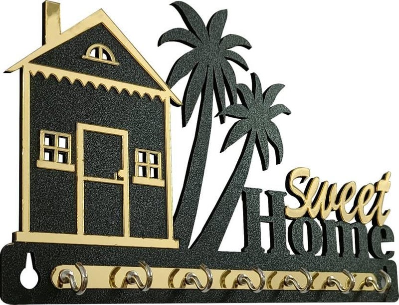 Decorative Wall Key Holder with Palm Tree Design Sweet Home Theme Black and Gold  - Image 4