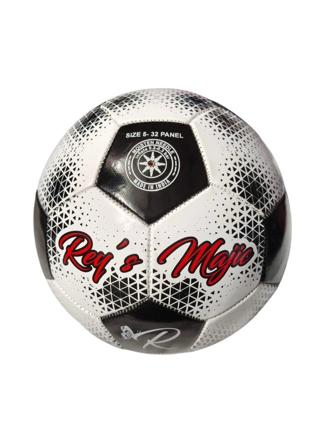 Rey's Majic Rej's Magic Size 5 Football, White and Black, 32-Panel PVC Construction, Training and Match Play, High Visibility for Night Games - Image 1
