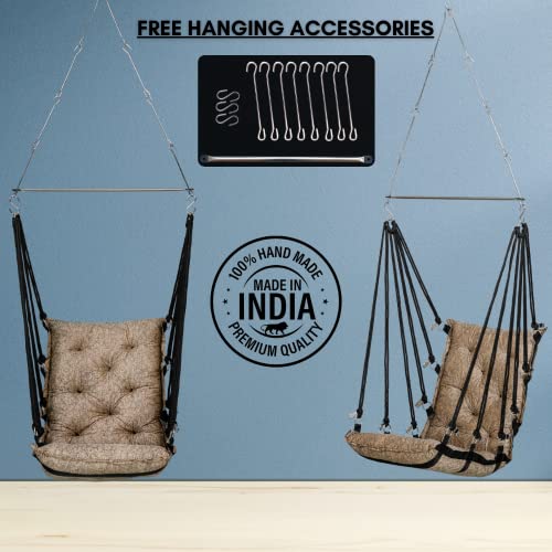 Patiofy Large Soft Leather Velvet Hammock Hanging Swing for Adults/Jhula/Swing for Balcony/Swinging Chair/Home Swing 200 Kgs Weight Capacity (Free Hanging Accessories- Beige, Cotton) - Image 4