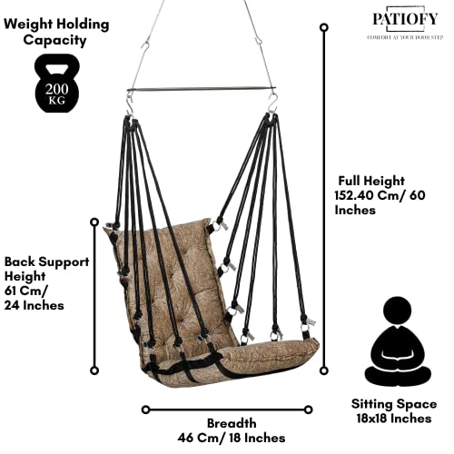 Patiofy Large Soft Leather Velvet Hammock Hanging Swing for Adults/Jhula/Swing for Balcony/Swinging Chair/Home Swing 200 Kgs Weight Capacity (Free Hanging Accessories- Beige, Cotton) - Image 3