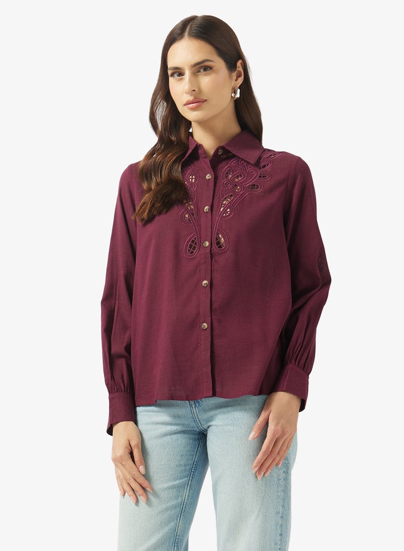 ELLA Button Down Shirt Lazer Cut Out Details - Image 1