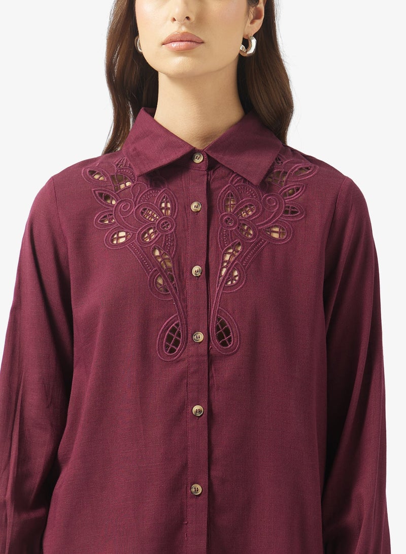 ELLA Button Down Shirt Lazer Cut Out Details - Image 3