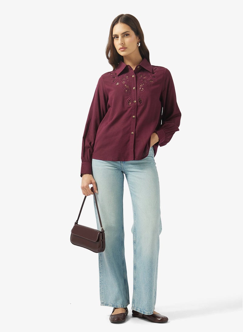 ELLA Button Down Shirt Lazer Cut Out Details - Image 4