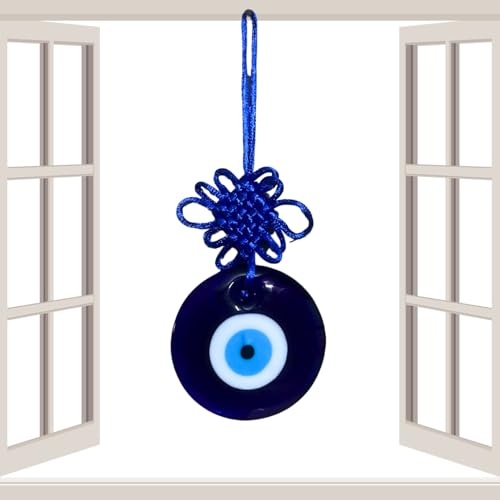 GJ Big Eyes Evil Eye Hanging Nazar Battu for Home & Car | for Good Luck & Prosperity, Glass, Blue (6cm-Pendant)| Evil Eye Hanging| Nazar Battu - Image 3