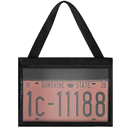 Frienda 1 Piece License Plate Holder with Hanging Strap Dealer Plate Holder Test Drive Tag Bag Black Frame Cover and Bracket for Car SUV Truck - Image 1