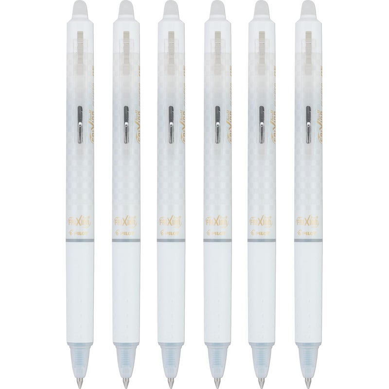 Pilot FriXion Ball Clicker Erasable Gel Ink Retractable Pen, Extra Fine Point, 0.5mm, White Barrel, Black Ink, 6 Count - Image 1