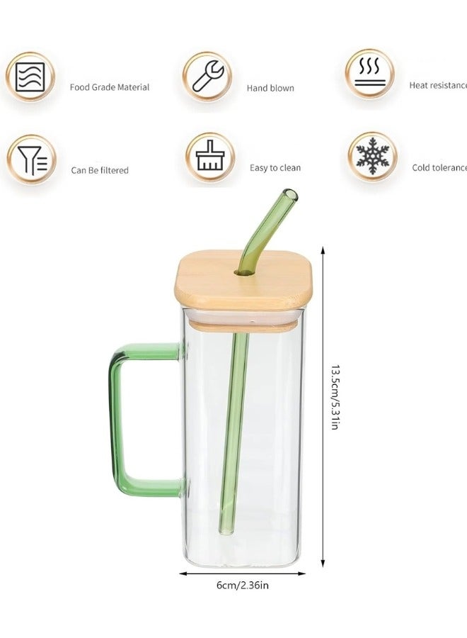 Happy Home Bamboo Lid Mug for Hot and Cold Drinks with Glass Straw - 400ml Clear  - Image 2