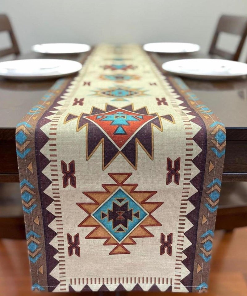 EZenjoy Table Runner Southwest Geometric Rectangle 70 X 13 Inch Table Setting Decor for Garden Farmhouse Wedding Party Holiday Dinner Home Decoration Everyday Cotton Linen