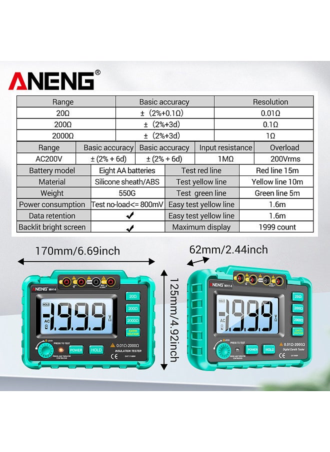 MH14 Electrical  Insulation Resistance Tester Digital High-precision Resistance Grounding Voltage Measuring Meter