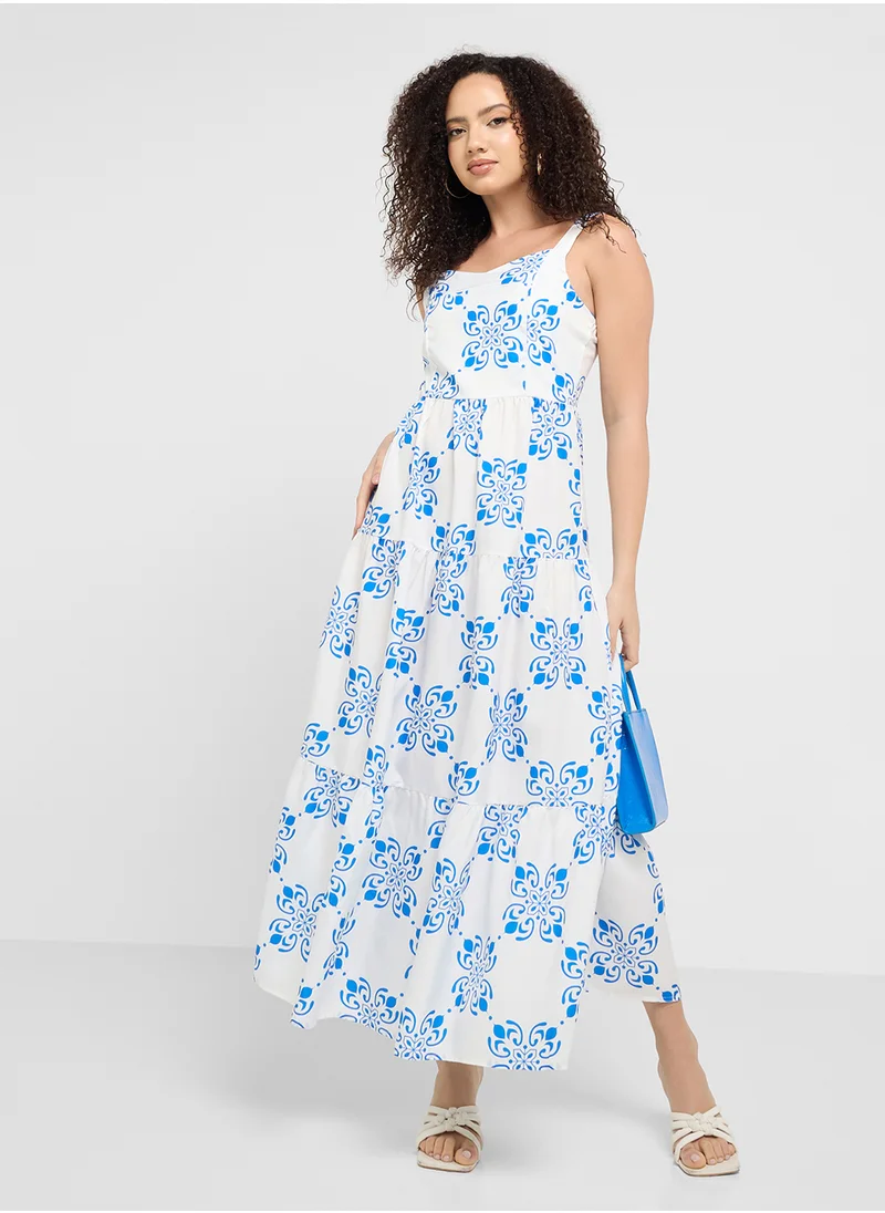 Ginger Strappy A Line Floral Midi Dress