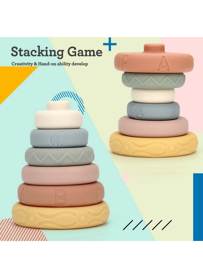 Mini Tudou 6 PCS Baby Stacking & Nesting Toys, Soft Stacking Blocks Ring Stacker, Baby Sensory Teether Toys with Letter, Animal and Shape, Early Learning Toys for Babies Toddlers Kids 6 Months - Image 4