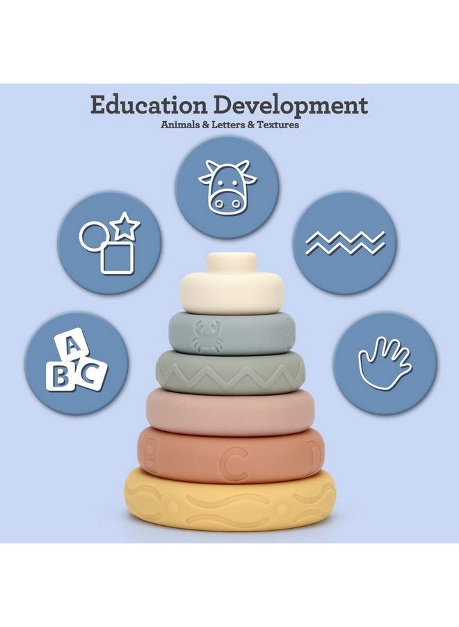 Mini Tudou 6 PCS Baby Stacking & Nesting Toys, Soft Stacking Blocks Ring Stacker, Baby Sensory Teether Toys with Letter, Animal and Shape, Early Learning Toys for Babies Toddlers Kids 6 Months - Image 3