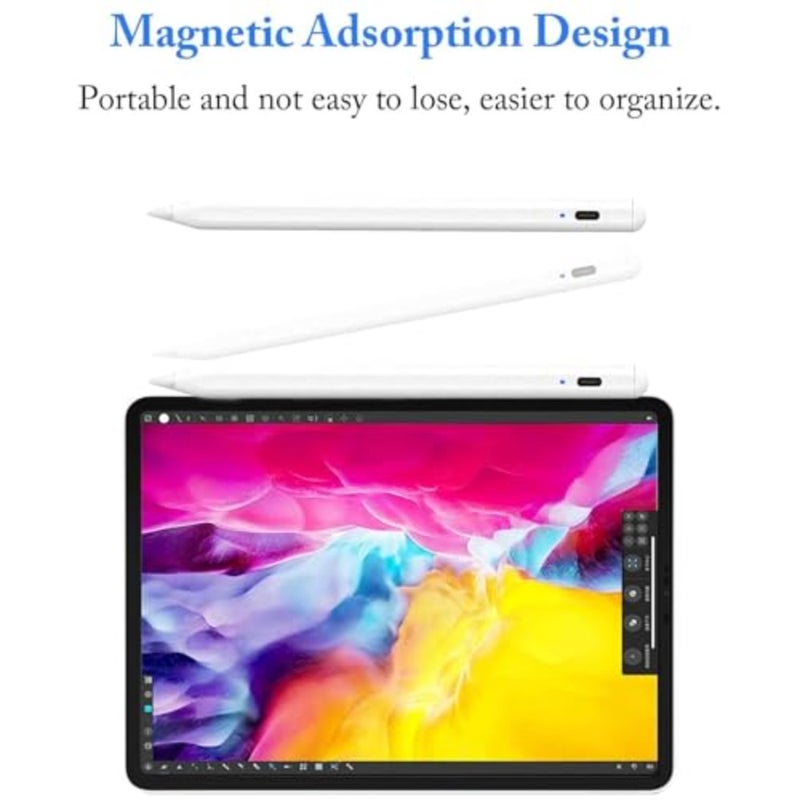 أقلام لمس نشطة لشاشات اللمس بتصميم مغناطيسي، قلم iPad عالمي قابل لإعادة الشحن، قلم لمس دقيق لأجهزة iPad Pro/Air/Mini/iPhone/iOS/Android/الأجهزة اللوحية للكتابة والرسم - أبيض - Image 4