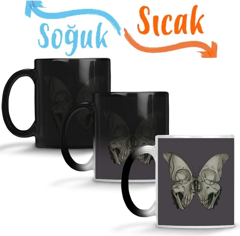 Baskı Dükkanı Print Shop Borboleta Skull Magic Mug Porcelain