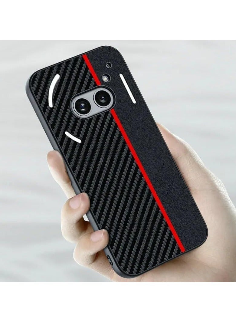 غطاء متوافق مع Nothing Phone (2a) Plus 5G، مصنوع من جلد ناعم بنمط ألياف الكربون، غلاف خفيف الوزن ومضاد للصدمات ومقاوم للسقوط. - Image 2