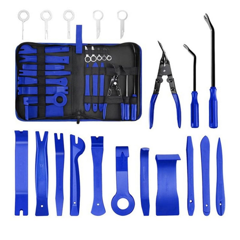 Car Decoration Disassembly Kit,Precision Hook Type Automatic Clamp Fastener Remover,Car Panel Door Audio Pry Kit, With Storage Bag (19PCS) - Image 1