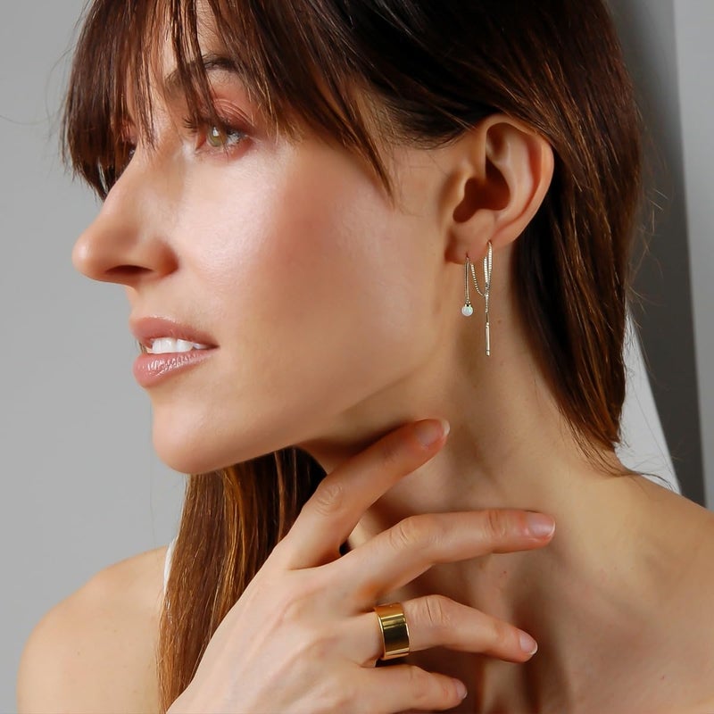 Humble Chic NY Created Opal Earrings for Women - 925 Sterling Silver Plated Threader Earrings for Women, Dangly Threaded Dangles, 925 Sterling Silver Plated Long Jewelry, Opal Dangles with Double Loop for Two Holes - Image 4