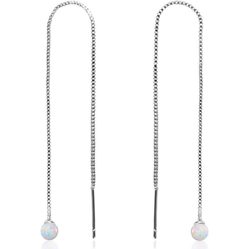 Humble Chic NY Created Opal Earrings for Women - 925 Sterling Silver Plated Threader Earrings for Women, Dangly Threaded Dangles, 925 Sterling Silver Plated Long Jewelry, Opal Dangles with Double Loop for Two Holes - Image 1