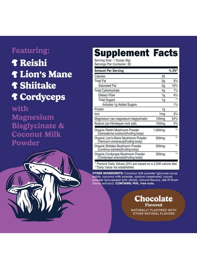 Nutricost Nutrizen PM Unwind Adaptogenic Mushroom Drink (Chocolate Flavored) 30 Servings - Includes Reishi, Lion's Mane, Shiitake, Cordyceps - Image 2