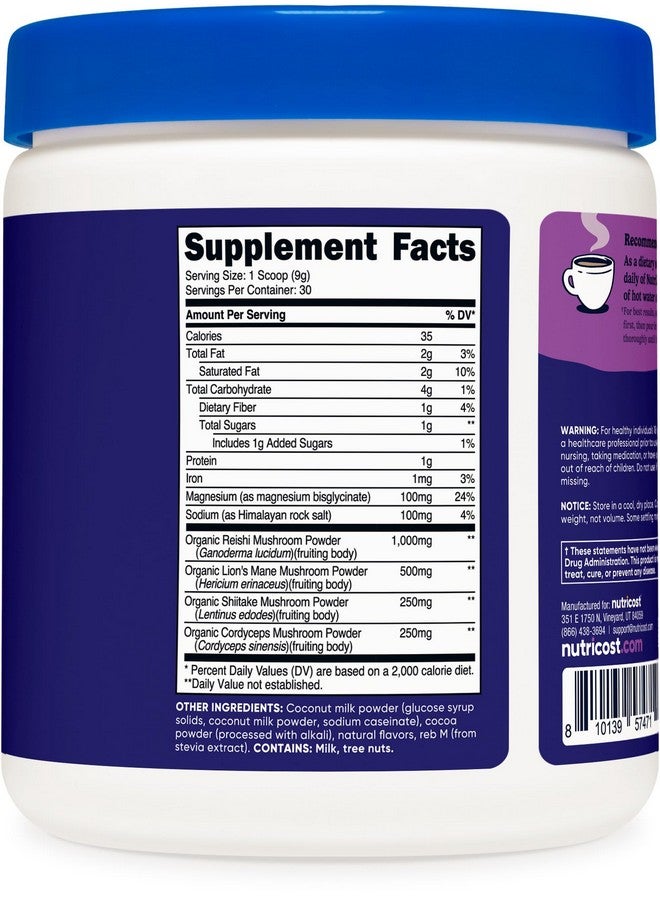 Nutricost Nutrizen PM Unwind Adaptogenic Mushroom Drink (Chocolate Flavored) 30 Servings - Includes Reishi, Lion's Mane, Shiitake, Cordyceps - Image 5