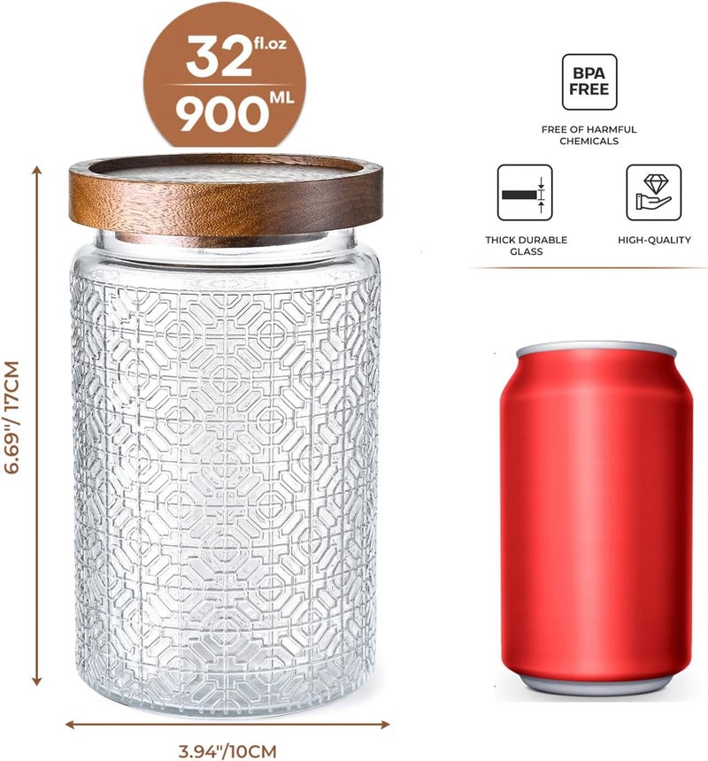 Adodeen 32oz Vintage Glass Jar With Lid, Glass Storage Containers, Airtight Kitchen Storage Containers For Sugar, Coffee, Tea, Spice, Flour, Candy Cookie, Pasta, Cereal, Cute Decorative Jars - Image 3
