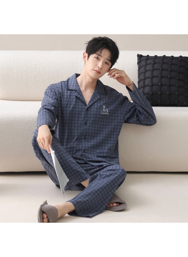 Your Sun Yiershuang Men's Autumn Winter Pure Cotton Long Sleeve Long Pants Pajama Set Casual Homewear Fully Cotton Suitable For Outdoor Wear - Image 1