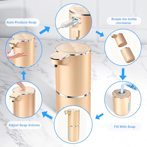 Sylfu Automatic Foaming Soap Dispenser - Hand Free Pump Touchless Soap Dispenser USB Rechargeable Dispenser with 380ml, 4levels Adjustable Dispenser for Bathroom Kitchen - Image 5