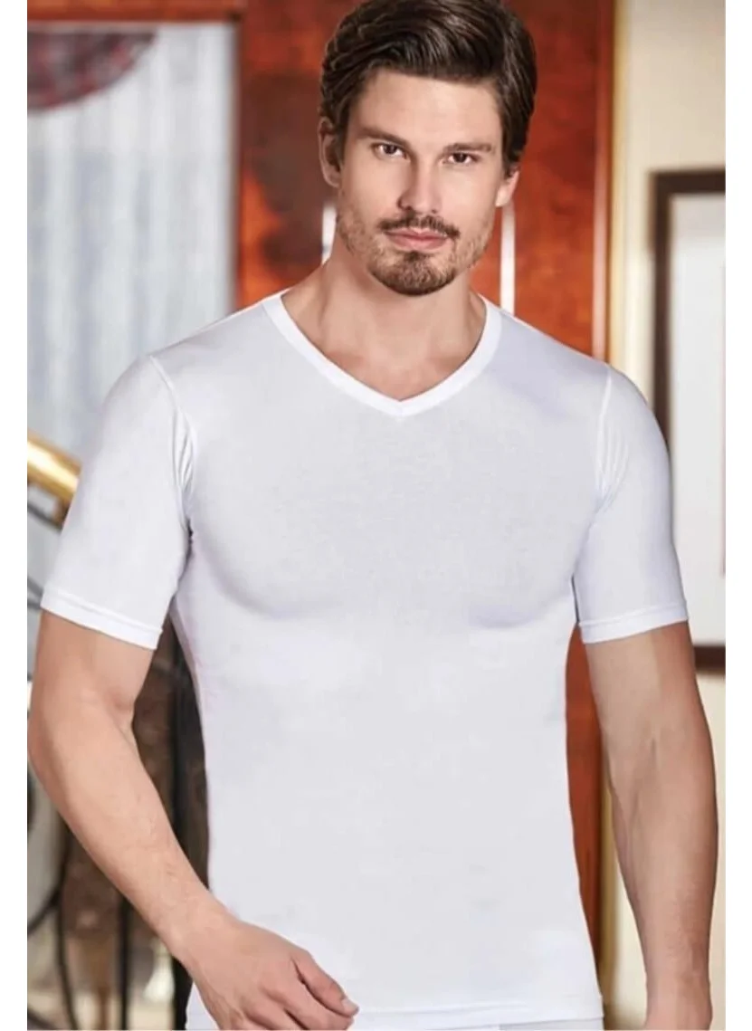 Berrak 1027 Men's Elastane V Neck Short Sleeve Undershirt 10 Pieces