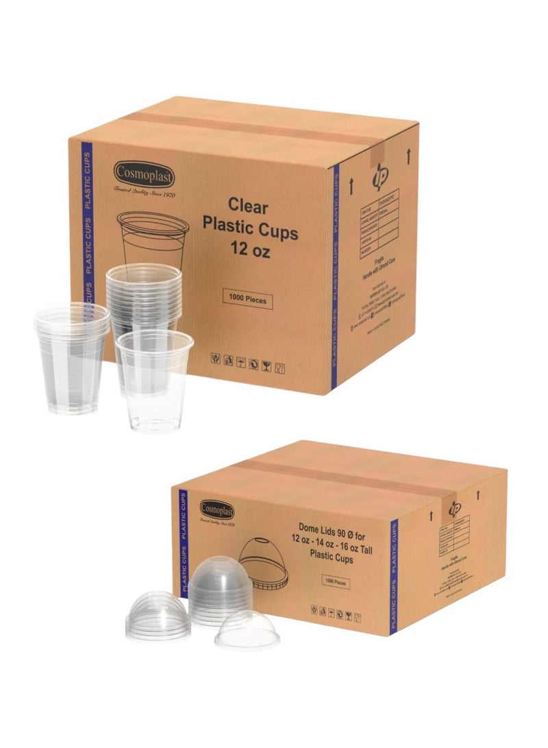 كاسات عصير شفاف 12 اونص مع غطاء قبة 1000 حبة