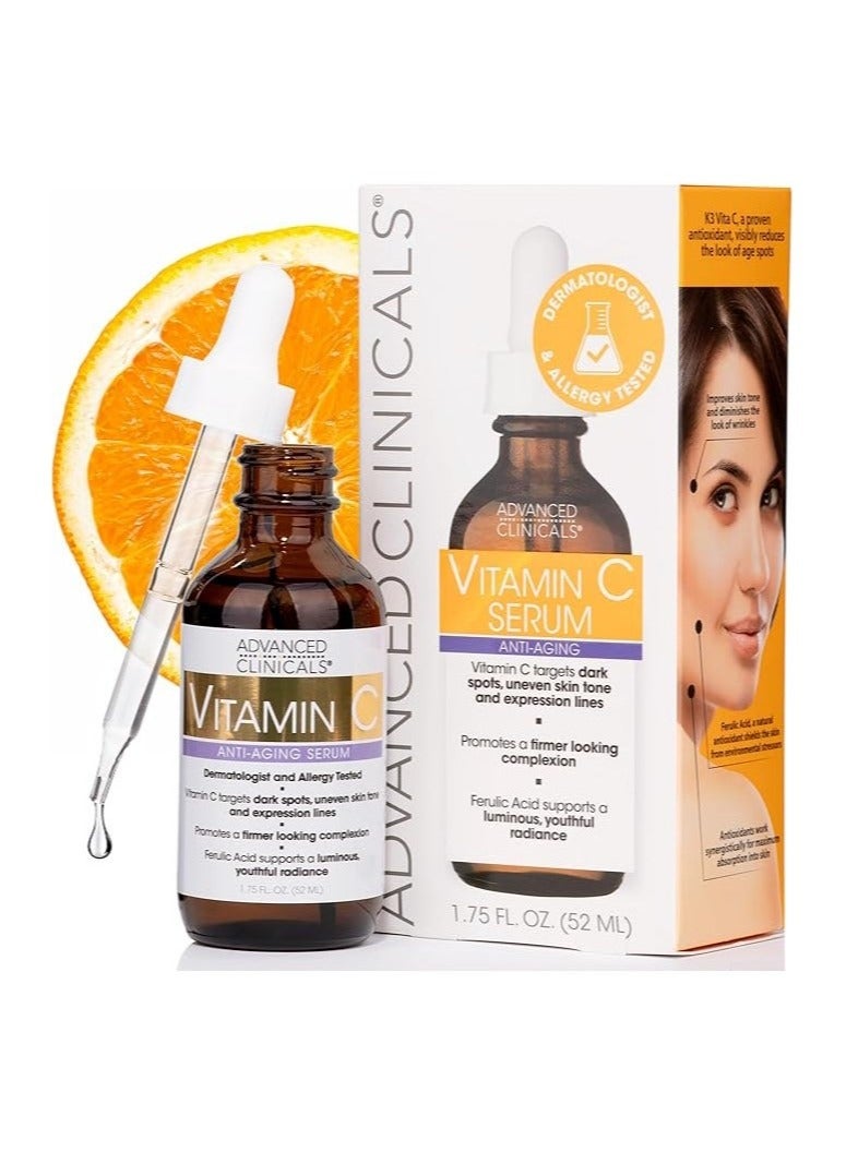 Advanced Clinicals Advanced Clinicals Vitamin C Serum - Brightening & Anti-Aging Facial Treatment for Dark Spots, Uneven Skin Tone, Wrinkles (1.75 fl oz / 52ml, Unisex)  - Image 1