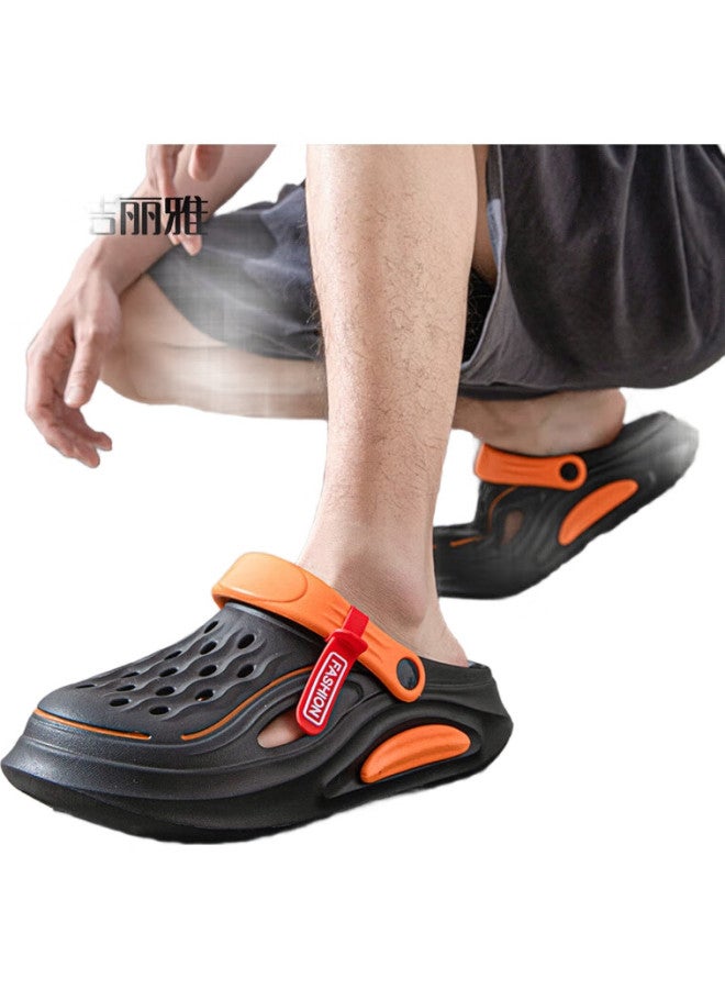 أحذية مغلقة بكعب سميك من غريس للصيف للرجال، نعال خارجية بسيطة، صنادل قابلة للتنفس، أسود برتقالي، 44/45