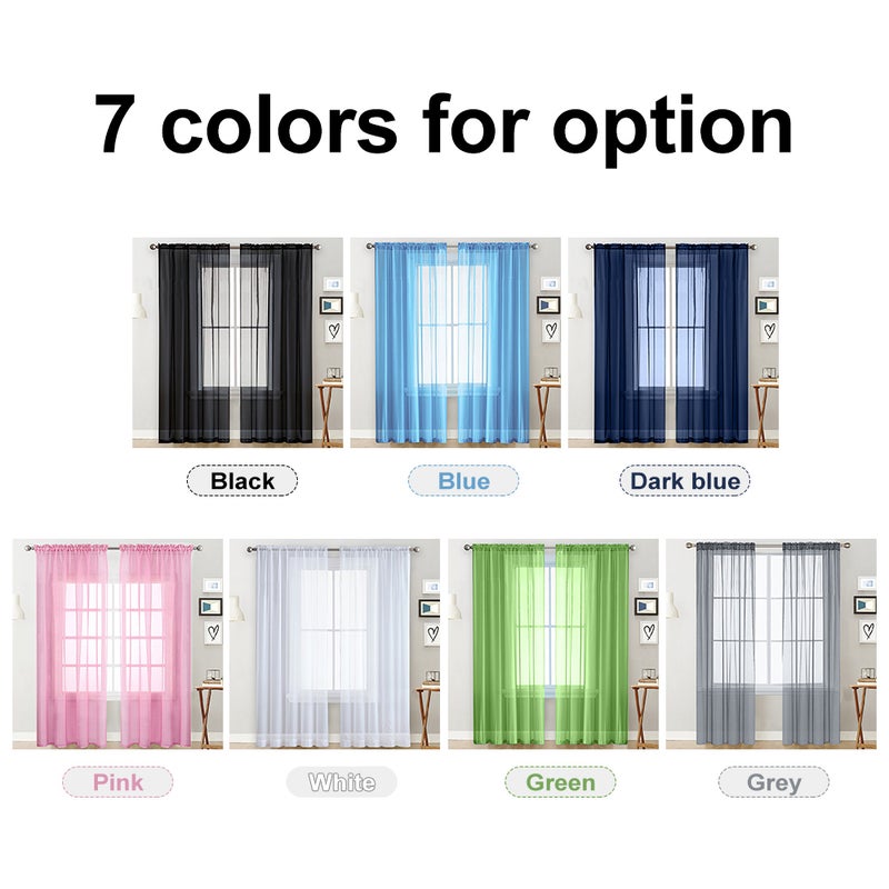 Sheer Curtains Living Room Rod Pocket Window Curtain Panels Bedroom Semi Sheer Voile Curtains Black (55''Wx102''L,2 Panels) - Image 2