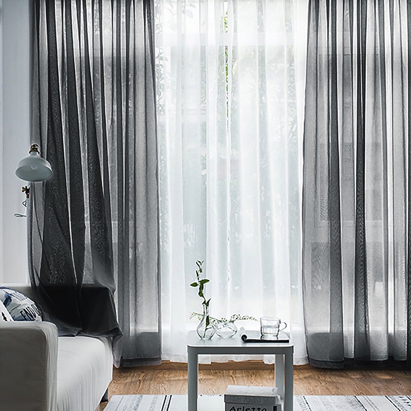 Sheer Curtains Living Room Rod Pocket Window Curtain Panels Bedroom Semi Sheer Voile Curtains Black (55''Wx102''L,2 Panels) - Image 5