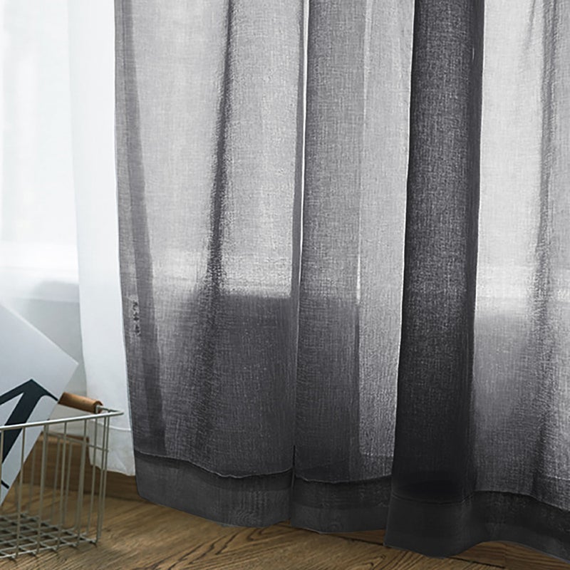 Sheer Curtains Living Room Rod Pocket Window Curtain Panels Bedroom Semi Sheer Voile Curtains Black (55''Wx102''L,2 Panels) - Image 4