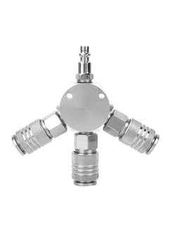 SYOSI Quick Coupling Distributor, 3-Way Air Hose Distributor, 1/4 Inch Pneumatic Connection Quick Coupling, 3-Way Manifold with 3 Pieces Industrial Coupler and Plug, Quick Connect Fittings
