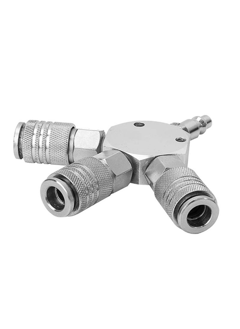SYOSI - SYOSI Quick Coupling Distributor, 3-Way Air Hose Distributor, 1/4 Inch Pneumatic Connection Quick Coupling, 3-Way Manifold with 3 Pieces Industrial Coupler and Plug, Quick Connect Fittings - Image 1