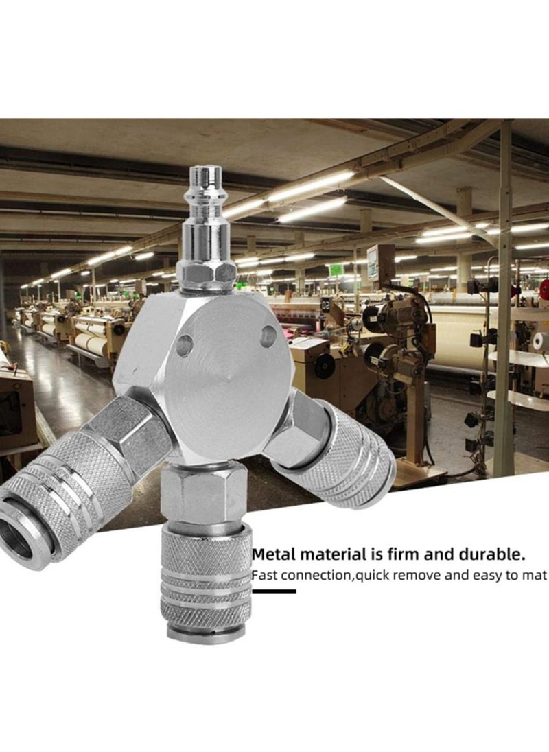 SYOSI - SYOSI Quick Coupling Distributor, 3-Way Air Hose Distributor, 1/4 Inch Pneumatic Connection Quick Coupling, 3-Way Manifold with 3 Pieces Industrial Coupler and Plug, Quick Connect Fittings - Image 1