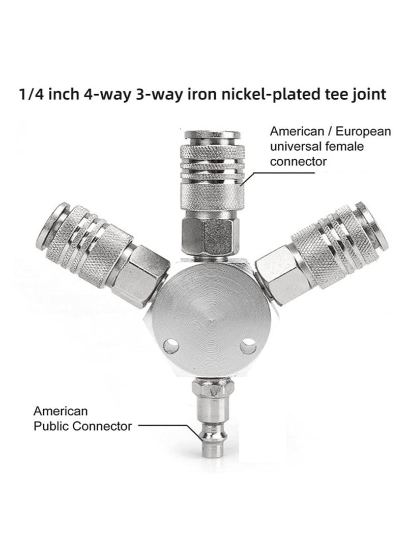 SYOSI - SYOSI Quick Coupling Distributor, 3-Way Air Hose Distributor, 1/4 Inch Pneumatic Connection Quick Coupling, 3-Way Manifold with 3 Pieces Industrial Coupler and Plug, Quick Connect Fittings - Image 1