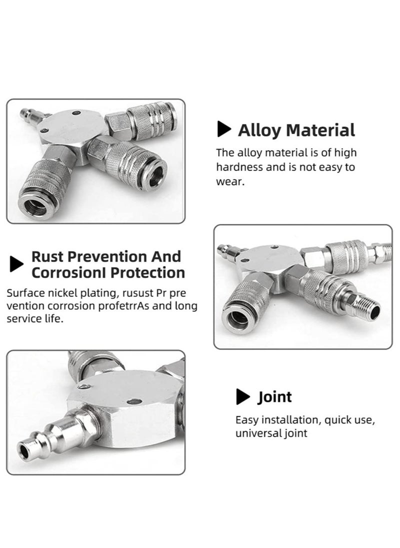 SYOSI - SYOSI Quick Coupling Distributor, 3-Way Air Hose Distributor, 1/4 Inch Pneumatic Connection Quick Coupling, 3-Way Manifold with 3 Pieces Industrial Coupler and Plug, Quick Connect Fittings - Image 1