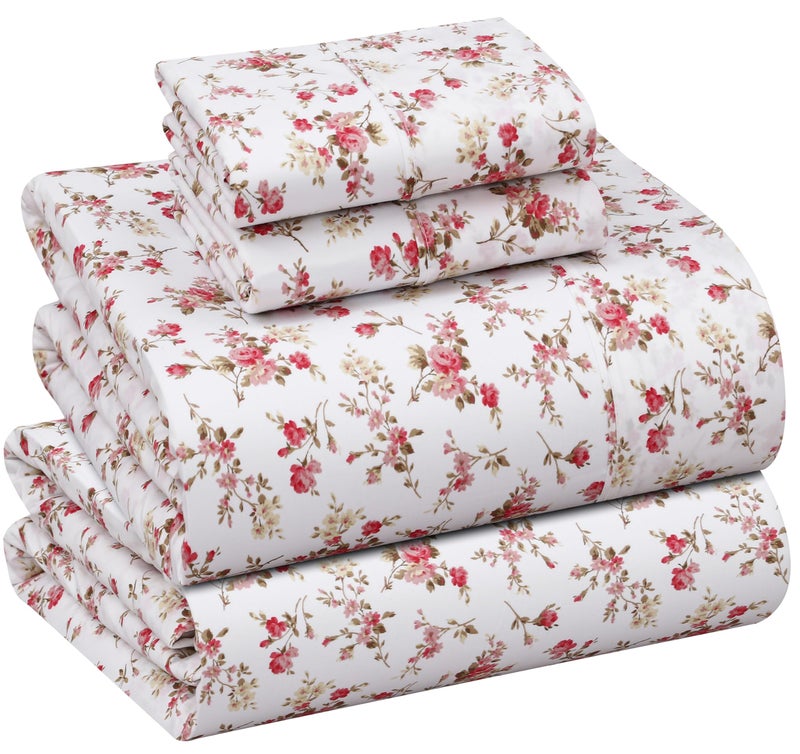 RUVANTI 100% Cotton Sheets â€“ Full Size Percale Bedding, Cooling & Breathable Floral Design, Durable with a Crisp, Soft & Comfortable Feel, 16" Deep Pocket, 4-Piece Set, Bouquet - Image 1