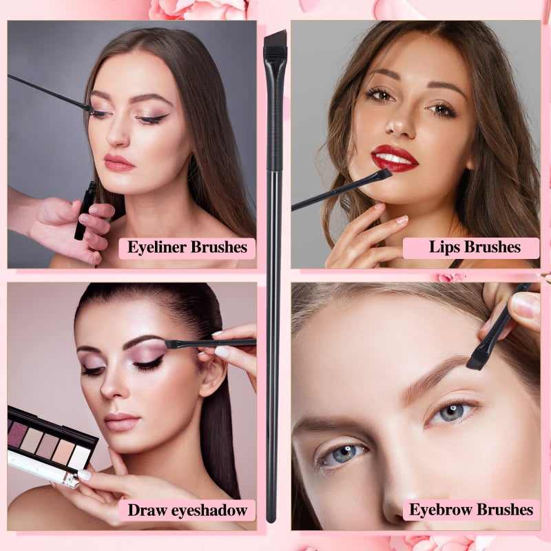 Sliverdew 12 Pcs Angled Eyeliner Brushes, Flat Tapered Eyebrow Tint Brush Soft Cosmetic Blending Slanted Eyebrow Brush Professional Portable Slant Tip Eyeshadow Concealer Brushes for Eye Makeup - Image 4