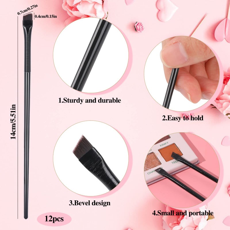 Sliverdew 12 Pcs Angled Eyeliner Brushes, Flat Tapered Eyebrow Tint Brush Soft Cosmetic Blending Slanted Eyebrow Brush Professional Portable Slant Tip Eyeshadow Concealer Brushes for Eye Makeup - Image 5