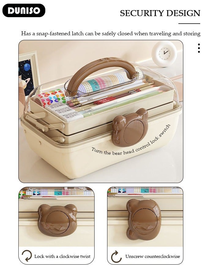 DUNISO 3-Layer Multipurpose Storage Box, Clear Plastic Hair Accessories Organizer, Portable First Aids Case with Handle Trays for Kids, Sewing Makeup Nail Hair Accessories, Home School Office - Image 2