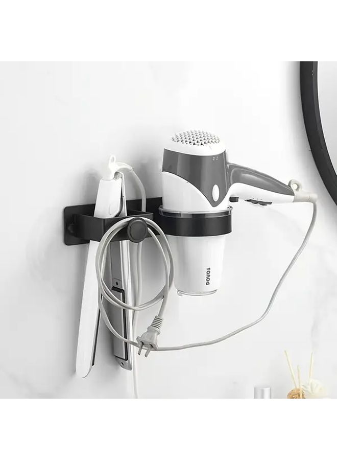 White Space Aluminum Wall Mounted Hair Dryer Holder with Hooks for Bathroom - Image 1