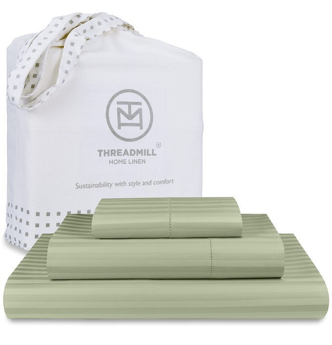 100 COTTON SHEETS FOR FULL SIZE BED 600 THREAD COUNT FULL BED SHEETS SET WITH 16 DEEP POCKET DAMASK STRIPE SATEEN WEAVE 4PIECE BEDDING SET WITH COOLING EFFECT SAGE GREEN